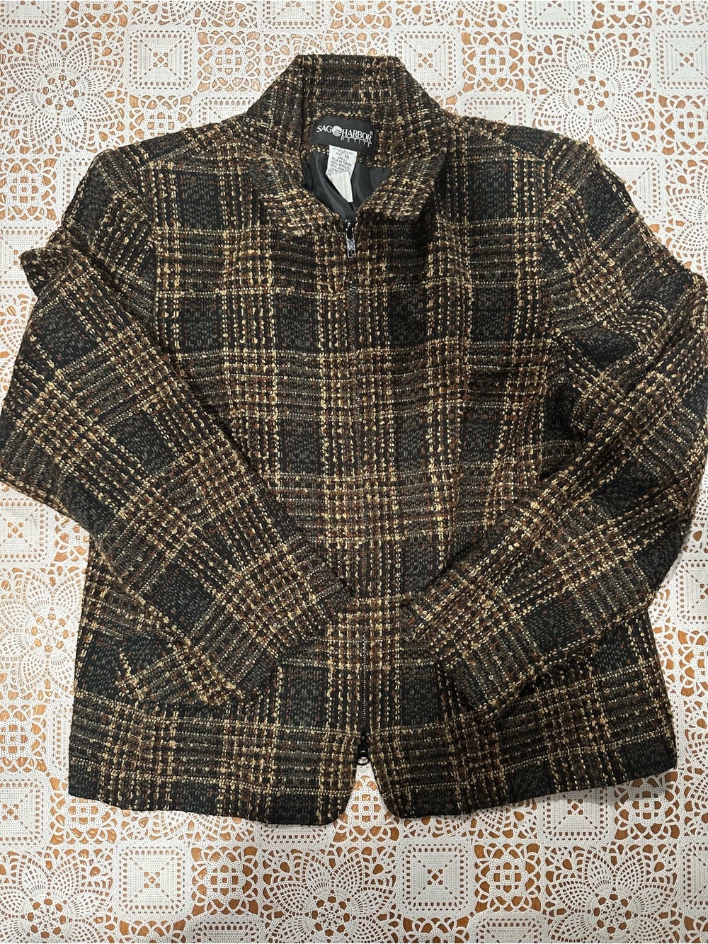 Vintage 90s Sag Harbor Petite Plaid Tweed Jacket Size 14